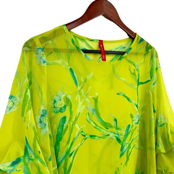 NEW NWOT IC by Connie K MEDIUM Tropical Floral Green Artsy Shirt Top Sheer Cute - Picture 3 of 10